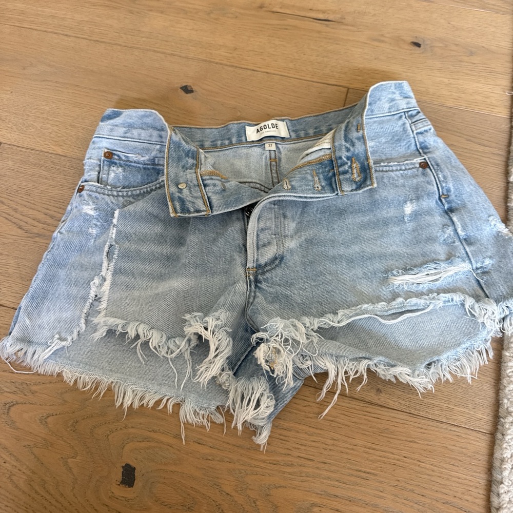 Agolde Women's Distressed Jean Shorts - Light Blue